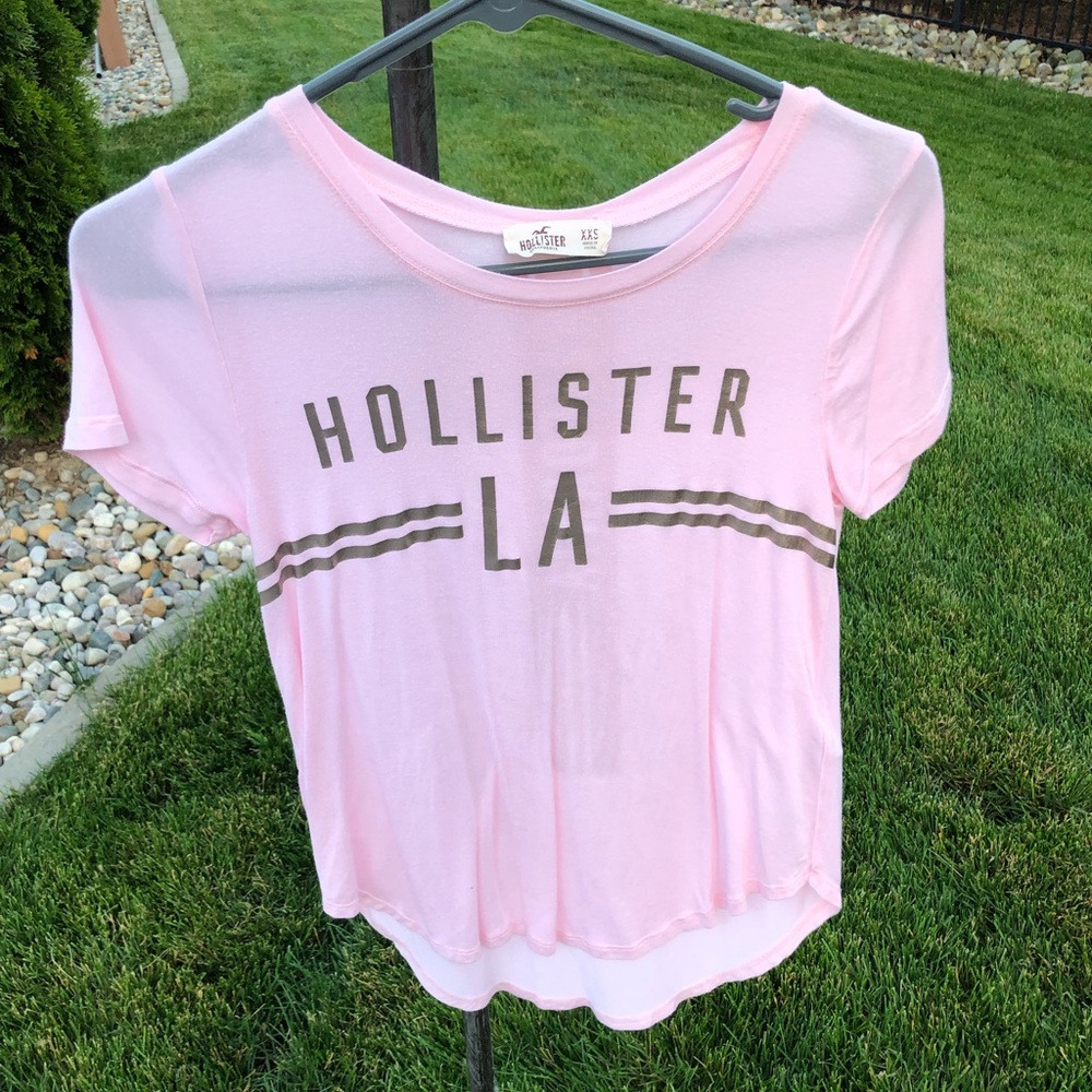 Pink and gold hollister logo tee shirt